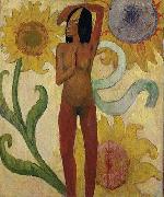 Paul Gauguin Caribbean Woman, or Female Nude with Sunflowers oil painting reproduction
